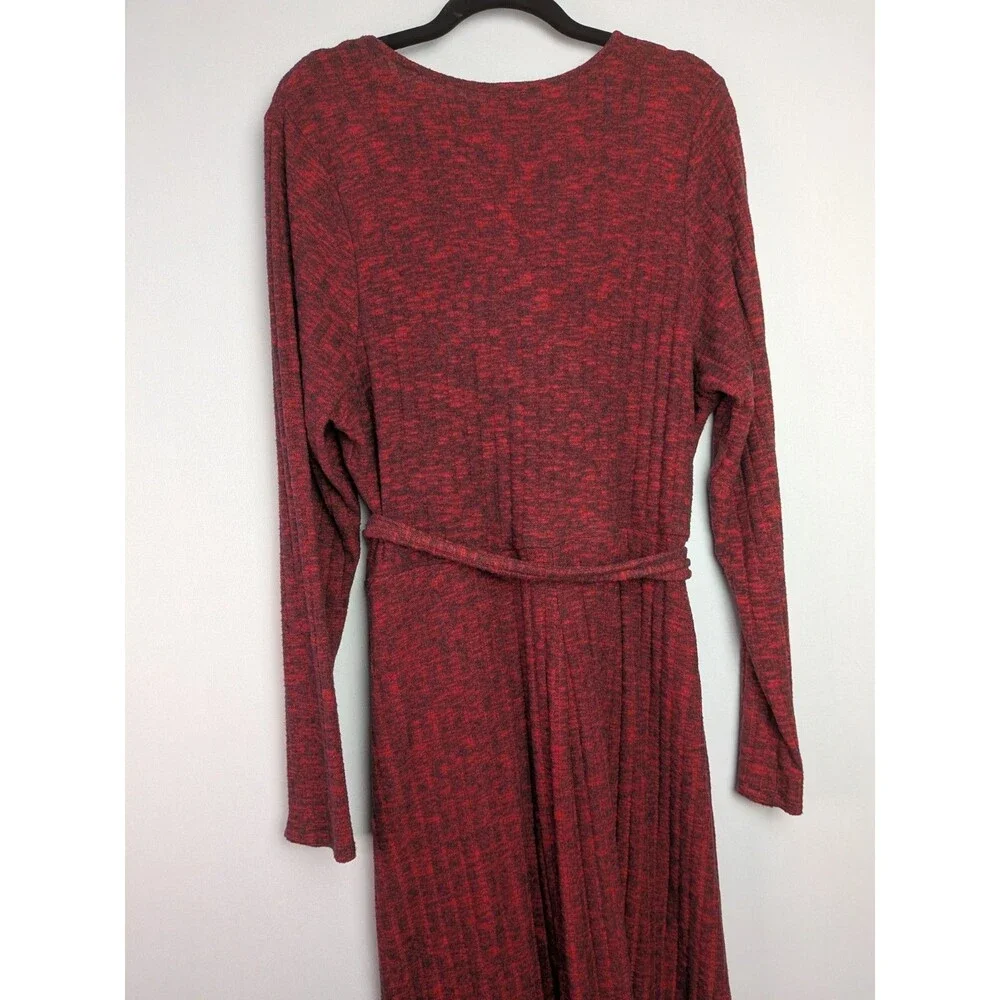 Torrid Midi Surplice Dress Size 1x 14-16 Red Knit Fabric Ribbed V Neckline Wrap - Picture 11 of 13